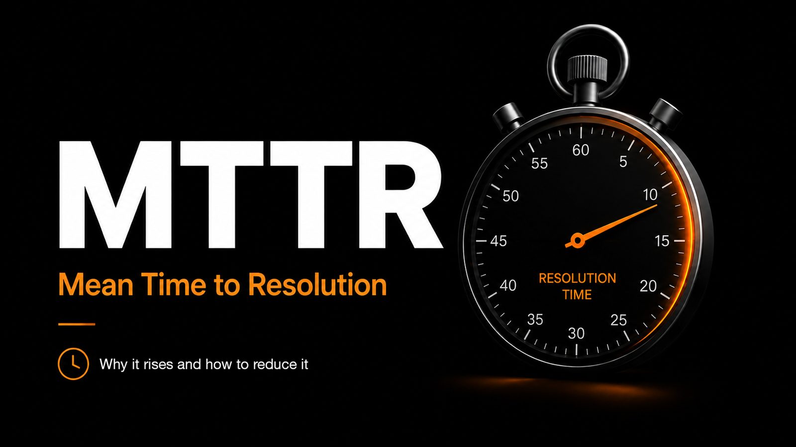 A stopwatch marked resolution time, illustrating mean time to resolution on an MSP service desk.